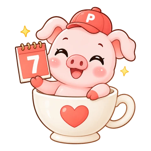 Pip celebrating seven days of study with a calendar