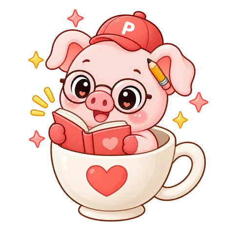 Pip reading a book in a teacup